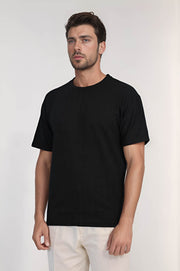 VELVARDE BİSİKLET YAKA ÇİZGİLİ TSHIRT SİYAH (1818)